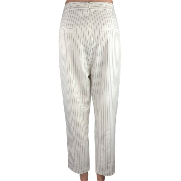 Lucy Paris White Black Striped High Rise Belted Straight Cropped Trouser Pants M - Picture 3 of 6
